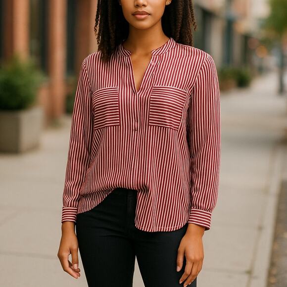 Cabi Franklin Red V Neck Striped Blouse - Picture 1 of 10
